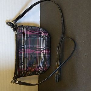 VGUC. Coach tartan black and pink plaid crossbody bag.